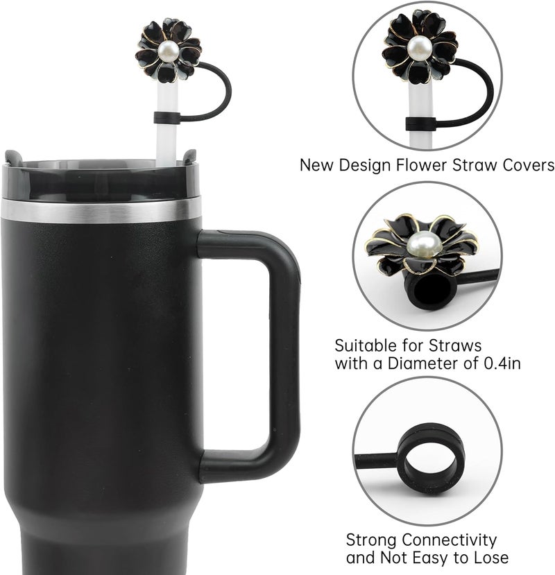 SEMATA 3 Pcs Flower Straw Covers Cute Pearl Silicone 10mm Straw Toppers Cute Straws Cover Caps for Stanley Cup Accessories Compatible with Stanley 30/40 oz Tumblers - Image 2